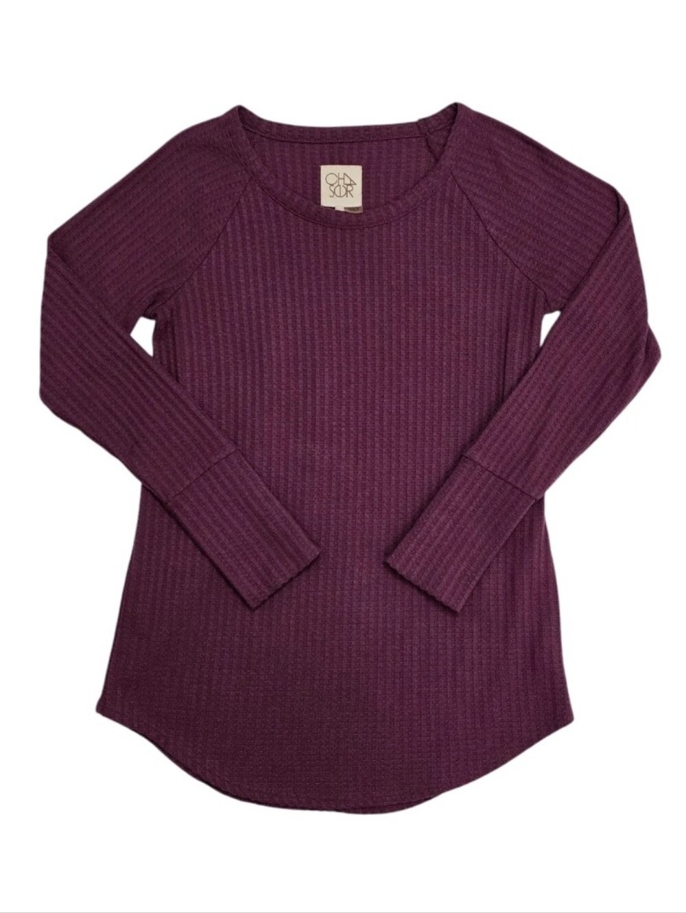 Chaser Waffle Knit Shirttail Top M Long Sleeve Shirt Burgundy Medium Y2K Tee
